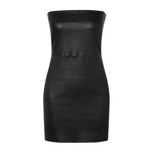 knee length dresses for ladies Black Leather Strapless Dress – SPRWMN